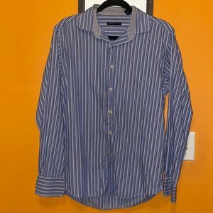Van Heusen Studio Men’s Blue and White Striped Button Down Dress Shirt Medium 15